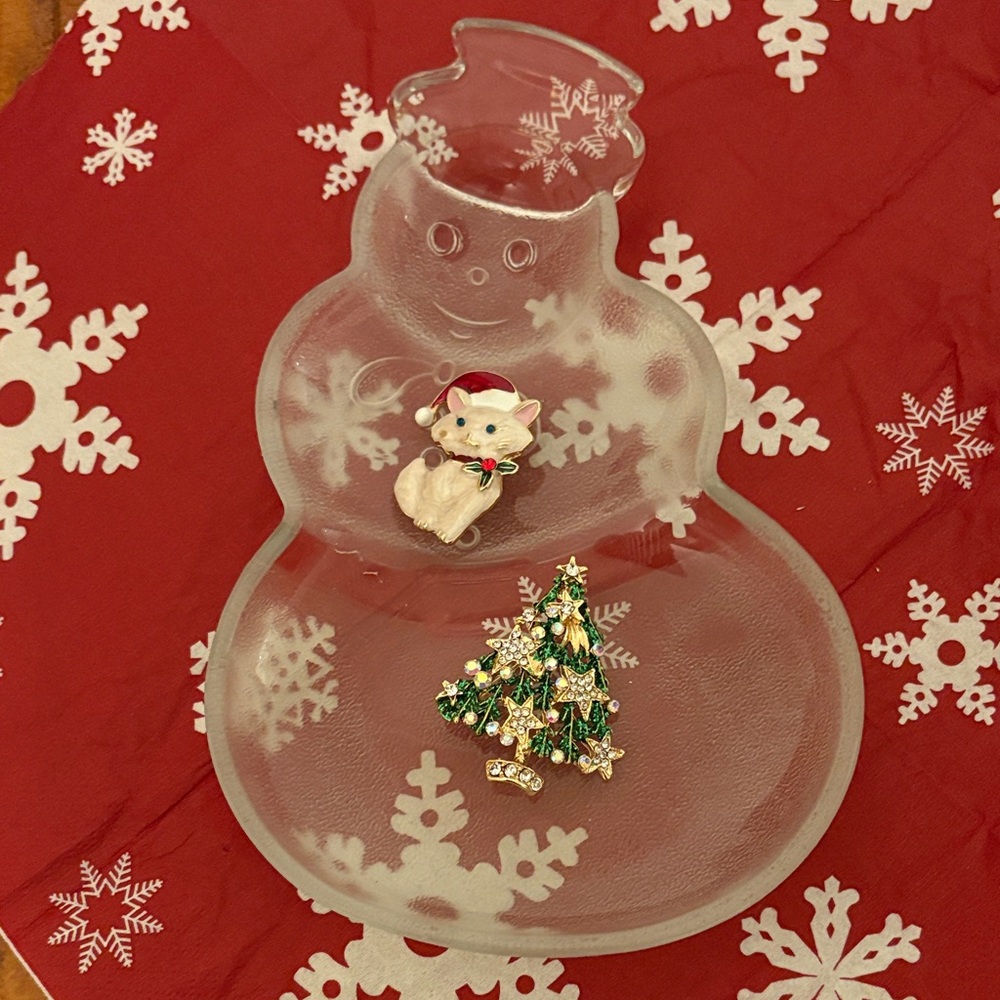 Festive Frosted Crystal Vintage Snowman Plate